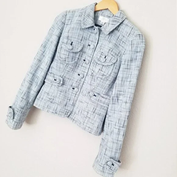 LOFT Ann Taylor Light Blue Tweed 100% Cotton Blazer Jacket 4 Preppy Office Boho - Picture 14 of 15